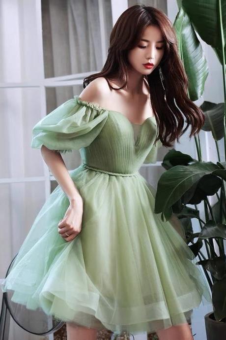 Little Green Evening Dress, Temperament Homecoming Dress , Fresh Birthday Dress,off Shoulder Party Dress,custom Made
