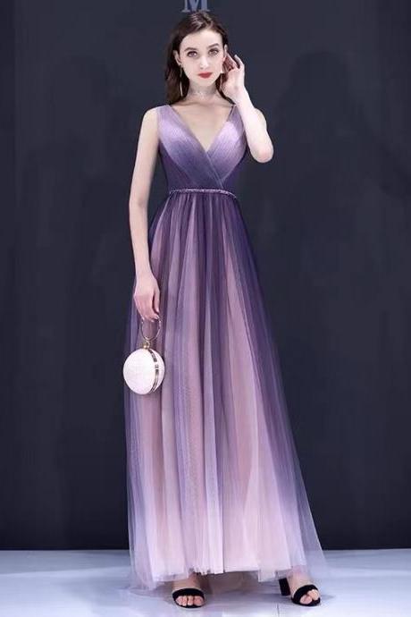 Purple Star Prom Dress ,v-neck Evening Dress,custom Made