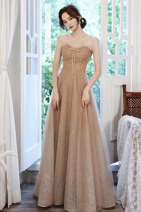 Champagne Prom Dresses, Strapless Party Dresses, Sparkly Bridesmaid Dresses,custom Made