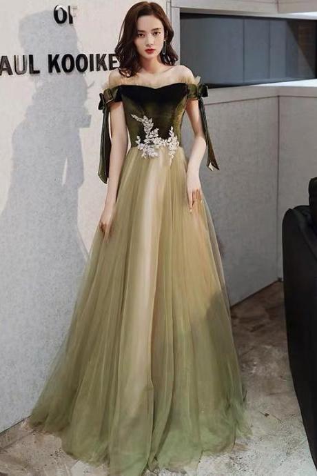 Off shoulder evening dress, temperament long party dress, fairy fantasy velvet dress,Custom made