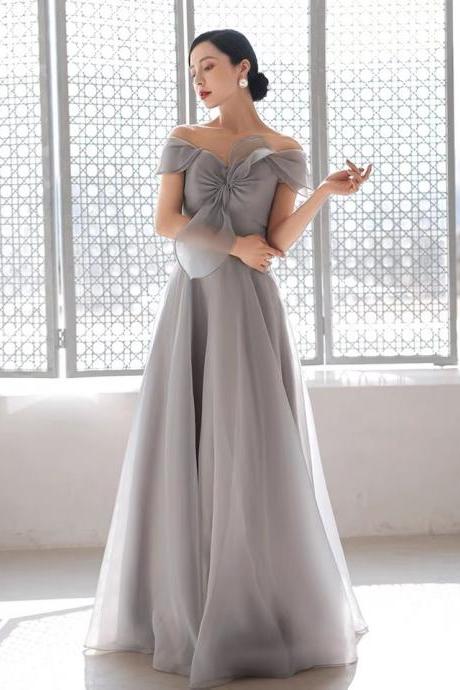 Grey Bridesmaid Dress, Long Off Shoulder Prom Dress, Socialite Party Dress,custom Made