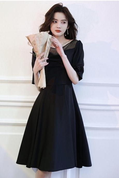 Black Evening Dress, Satin Birthday Socialite Little Dress,custom Made