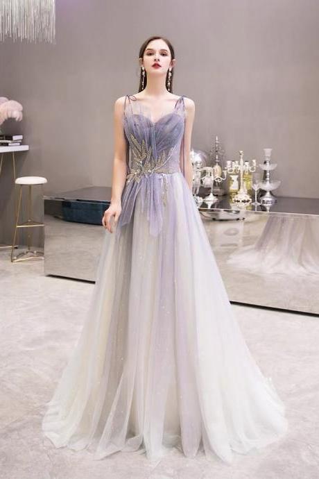 Temperament Prom Dress, Long Style Atmosphere Fairy Dress, Spaghetti Strap Shiny Evening Dress,custom Made