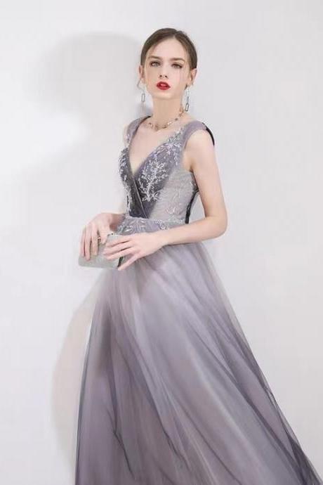 Purple Star Prom Dress, V-neck Sexy Evening Dress,custom Made