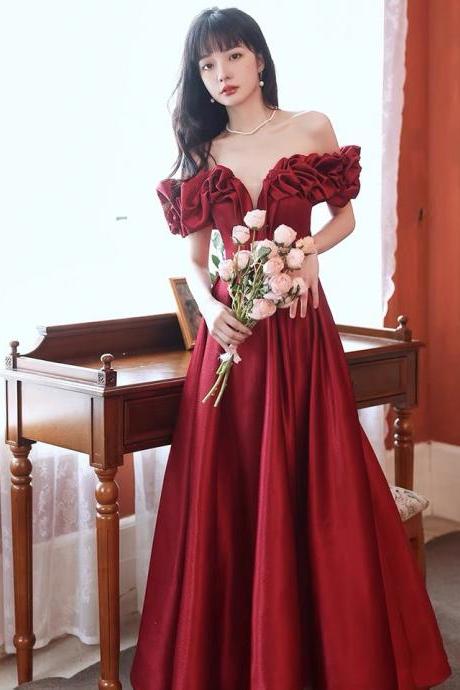 Red Prom Dress, Light Luxury High Quality Satin Evening Dress, Off-the-shoulder Party Dress,custom Made