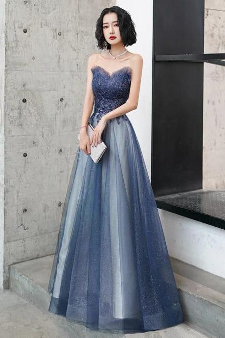Strapless Evening Dress, Blue Fairy Dress, Light Luxury Prom Dress,custom Made