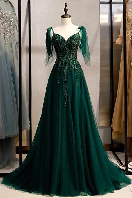 Green Class Evening Dress, V-neck, Trailing Birthday Party Dress,custom Made