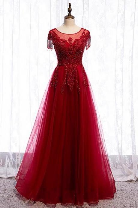 New, red, long style elegant prom dress, cap sleeve formal evening dress,custom made
