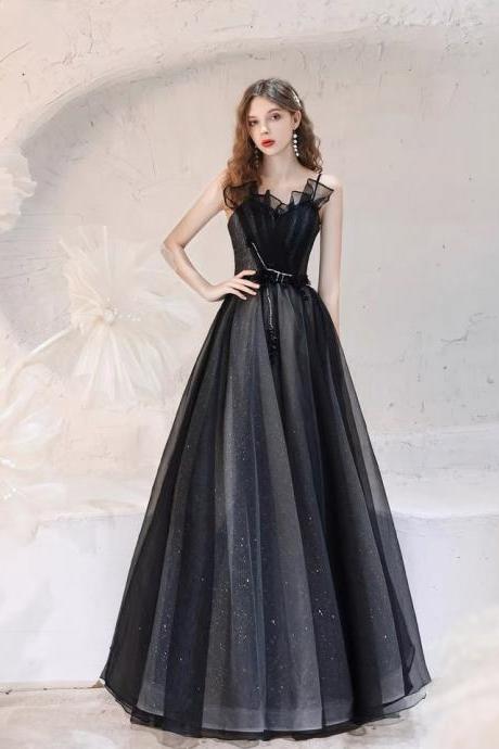 Black prom dress, simple, elegant halter neck evening dress, student socialite party dress,custom made