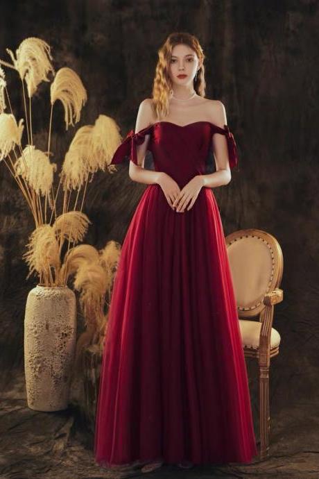 Long Tulle Prom Dress, Simple , Generous Party Dress, Red Off-the-shoulder Evening Dress,custom Made