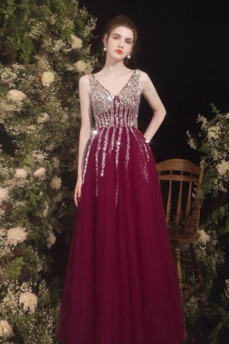 Light Luxury Prom Dress, V-neck Evening Dress, Lady Heavy Beaded Evening Dress,custom Made