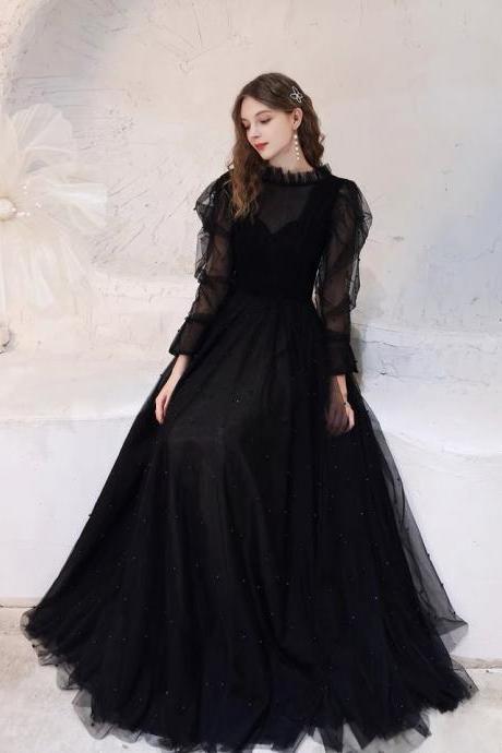 Light Luxury Lady Dress, Long Sleeve Black Evening Dress, Elegant Formal Dress,custom Made