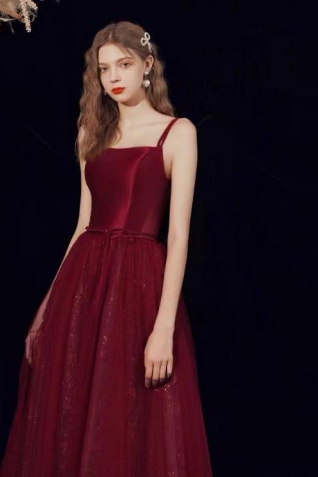 Spaghetti strap prom dress, temperament red party dress, sexy midi dress,custom made