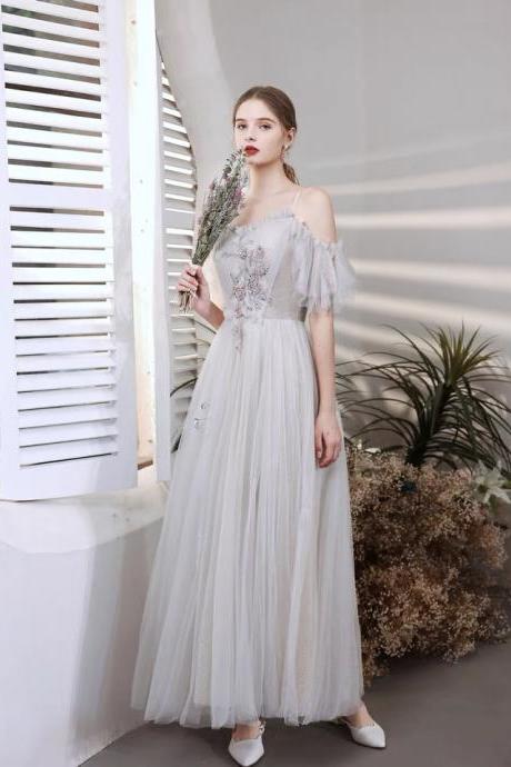 Gray bridesmaid dress, fairy prom dress,applique midi dress,custom made