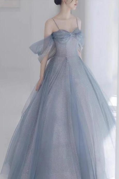 Spaghetti Strap Evening Dress, Temperamental Sky Shiny Birthday Dress , Light Luxury Prom Dress,custom Made