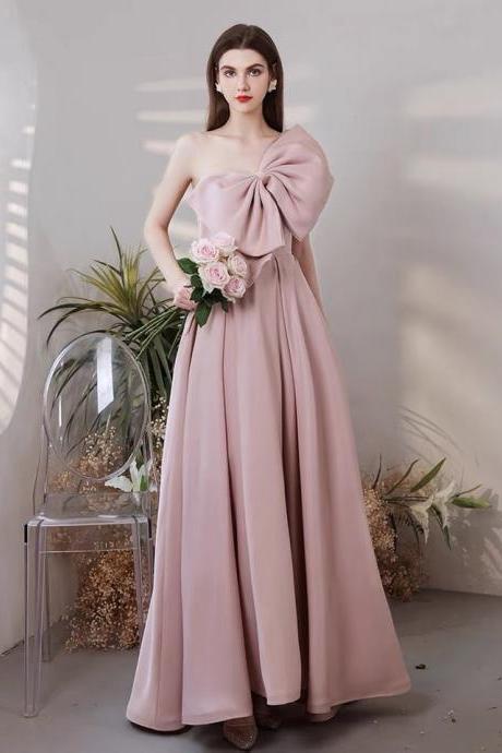 Socialite Evening Dress, Pink One Shoulder Party Dress, Temperament Bowknot Cute Prom Dress,custom Made