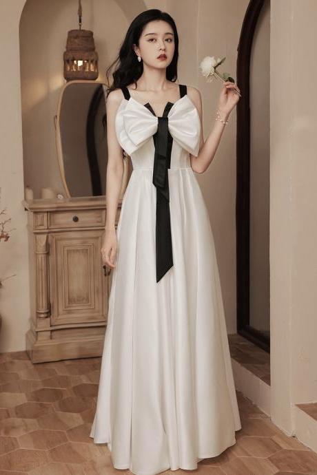 White Escape Princess Evening Dress, Temperament Halter Dress, Black And White Satin Long Party Dress,custom Made