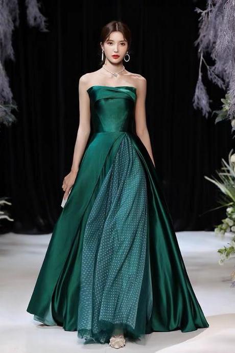 Green Temperament Evening Dress, Satin Long High-grade Prom Dress, Strapless Dress,custom Made