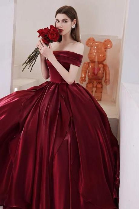 Off-shoulder Wedding Dress, Burgundy Prom Dress,formal Ball Gown,custom Made