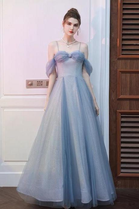 Blue evening dress, new style, class halter dress, spaghetti strap prom dress,custom made