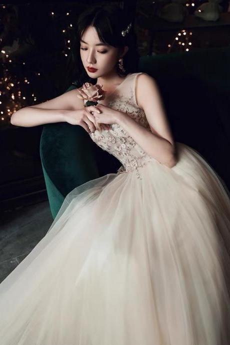 Sleeveless Evening Dress, Elegant Party Dress With Applique,custom Made