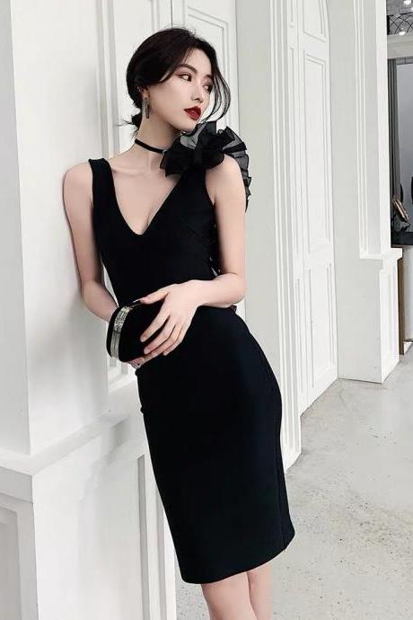 Black evening dress, sexy dress, V-neck party dress,custom made