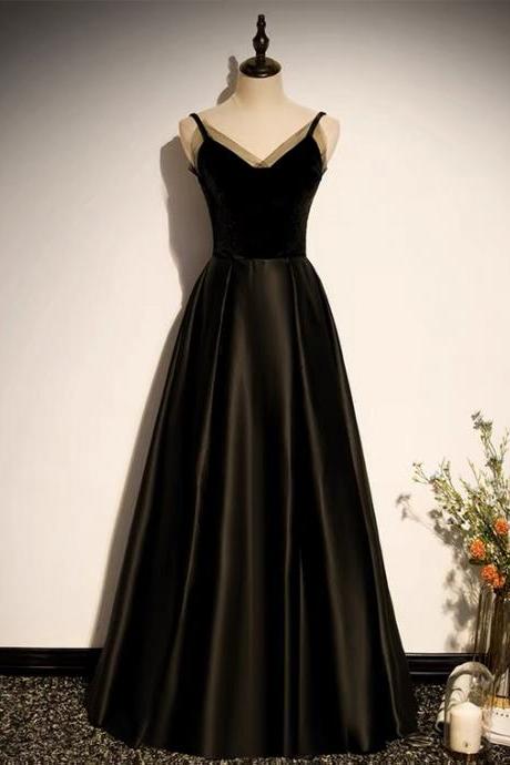 Black Evening Dress, Simple ,spaghetti Strap Elegant Prom Dress , Light Luxury Party Dress,custom Made