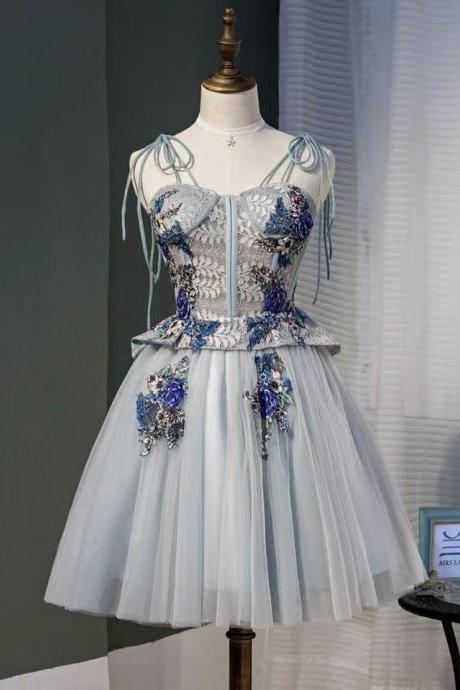 Spaghetti Strap Evening Dress, Fairy Homecoming Dress,princess Dress, Lace Dress, Birthday Party Dress,custom Made