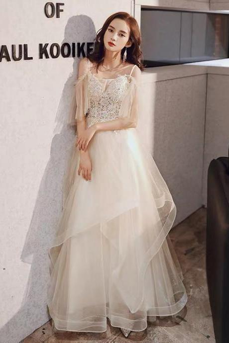White Evening Dress, Halter Fairy Tulle Prom Dress, High Sense ,light Wedding Dress,custom Made