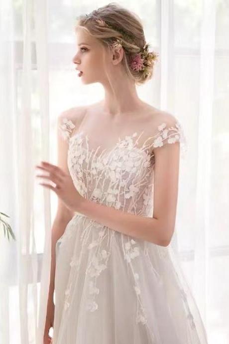 Simple light wedding dress, new bridal temperament outdoor dress,custom made