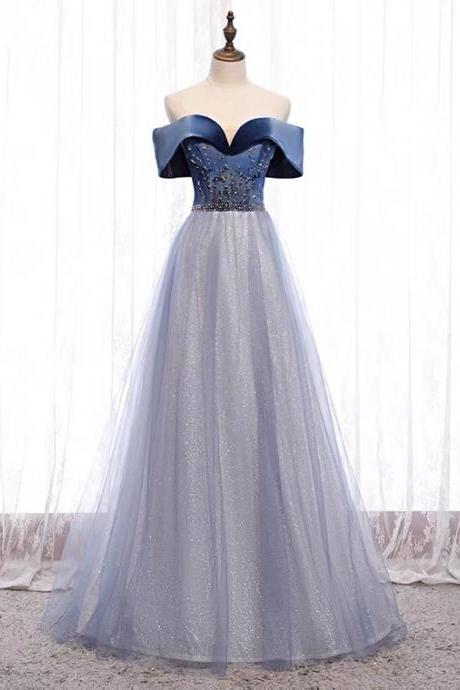 Blue Evening Dress, Off Shoulder Long Temperament Prom Dress,custom Made