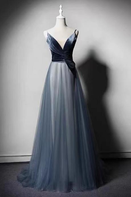 Blue V-neck Prom Dress, Princess Evening Dress, Birthday Party Dress,custom Made