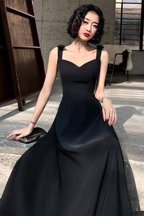 Black spaghetti strap evening dress, daily dress, backless party dress,custom made
