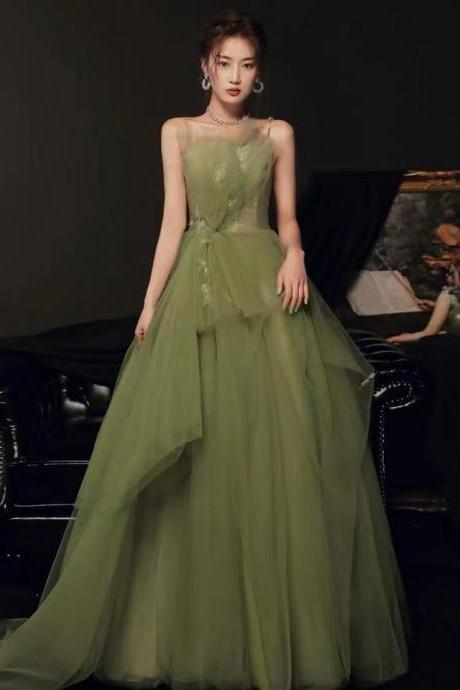 Green bridesmaid dress, high quality spaghetti strap prom dress, fresh irregular party dress,custom made