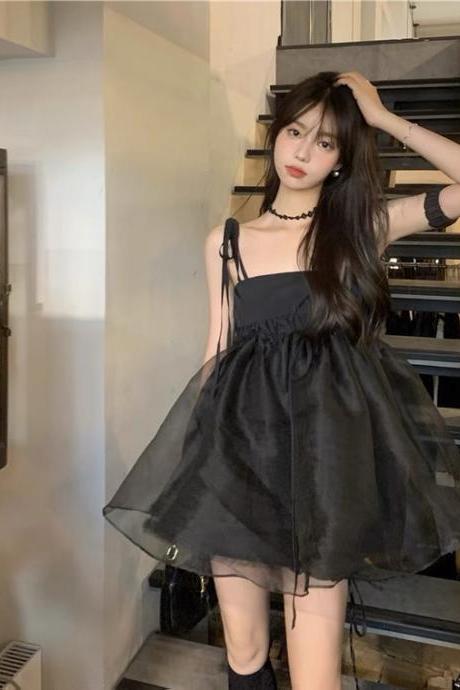 Dark, princess style, black halter dress, fairy tulle dress, backless sweet cool little black dress