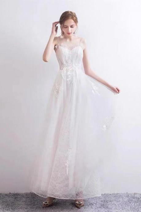 White Dress, Bridal Light Dress,spaghetti Strap Party Dress,custom Made
