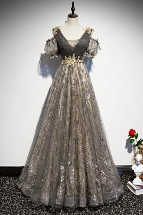 V-neck Evening Dress, Elegant Prom Dress, Long Birthday Dress,custom Made