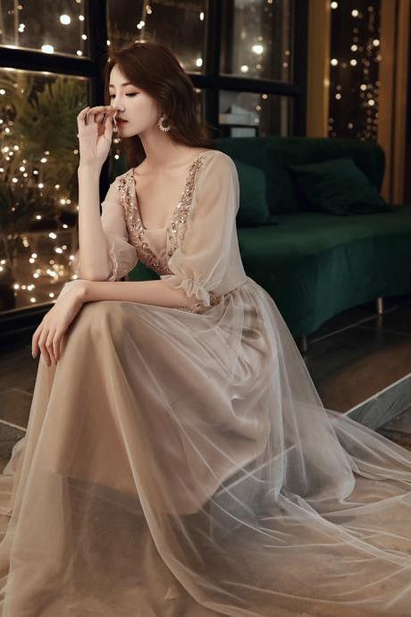 Short sleeve evening dress, fairy bridesmaid dress, long party dress,custom made