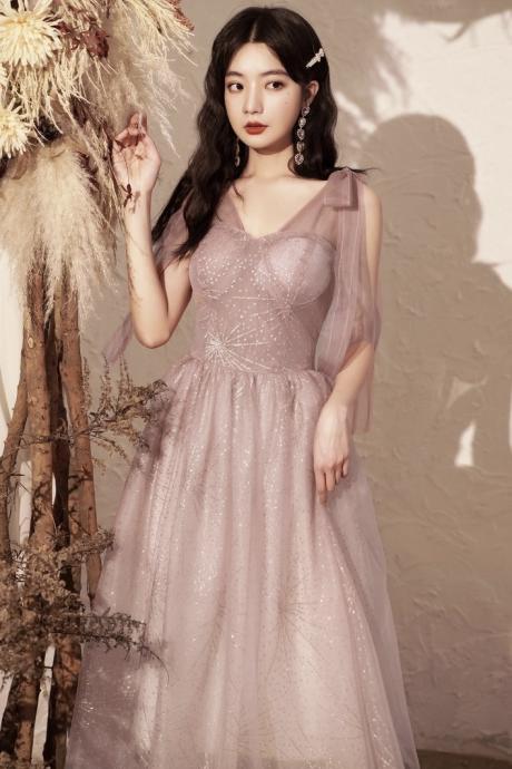 Pink Homecoming Dress, V-neck Birthday Dress, Sweet Bridesmaid Dress,custom Made