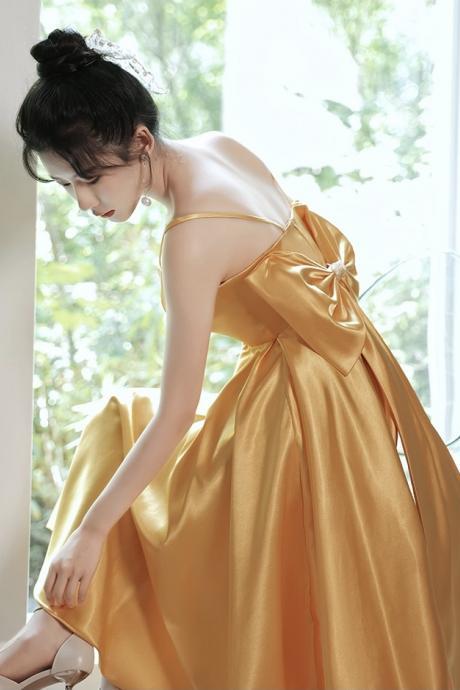 Little Yellow Homecoming Dress,spaghetti Strap Birthday Dress,custom Made