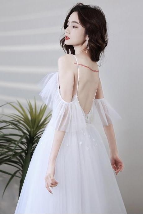 White Midi Dress,spaghetti Strap Prom Dress, Fairy Princess Dress,custom Made
