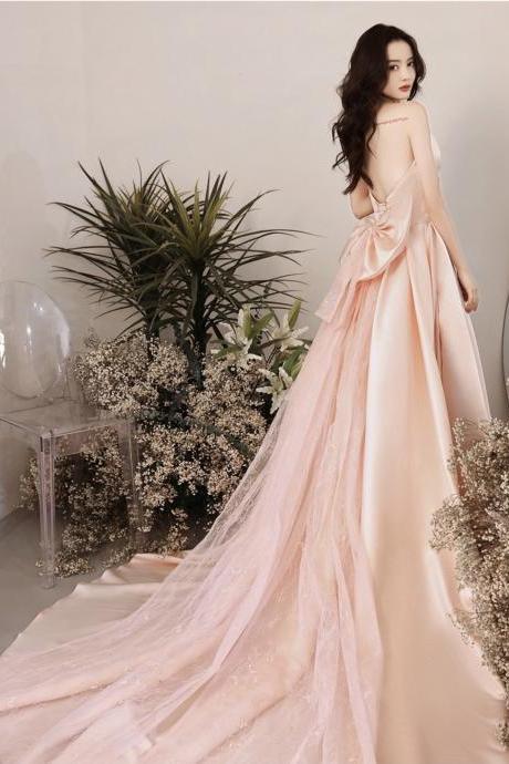 Pink Strapless Bridal Dress , Light Luxury Drag Prom Dress,custom Made