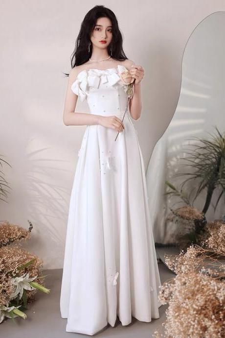Strapless Evening Dress, Bridal Princess Little White Dress, Sweet Bow Dress,custom Made