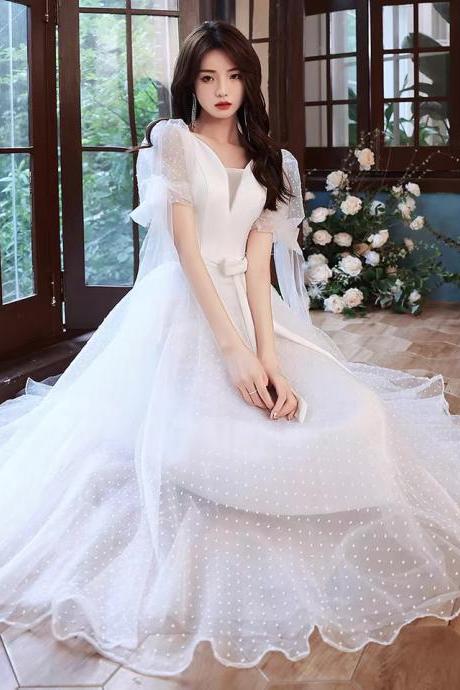 White Birthday Dress, Light Luxury Midi Dress, V-neck Fairy Dress,custom Made