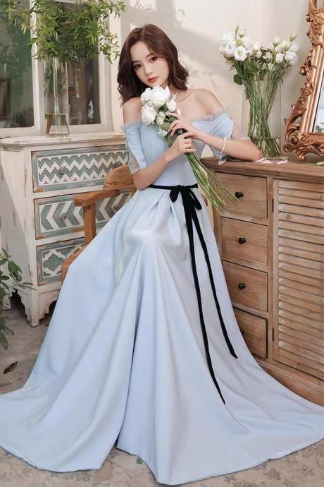 Blue Evening Dress, Off Shoulder Bridesmaid Dress,custom Made