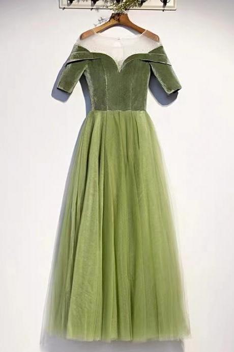 Green Prom Dress, Socialite, Fresh Birthday Dress, Velvet Elegant Dress,custom Made