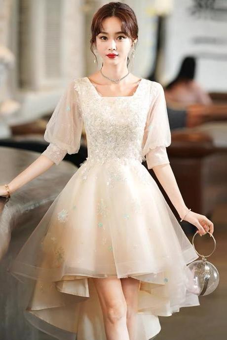 Fairy Evening Dress, Champagne Bridesmaid Dress, Applique Hig Low Dress,homecoming Dress,custom Made