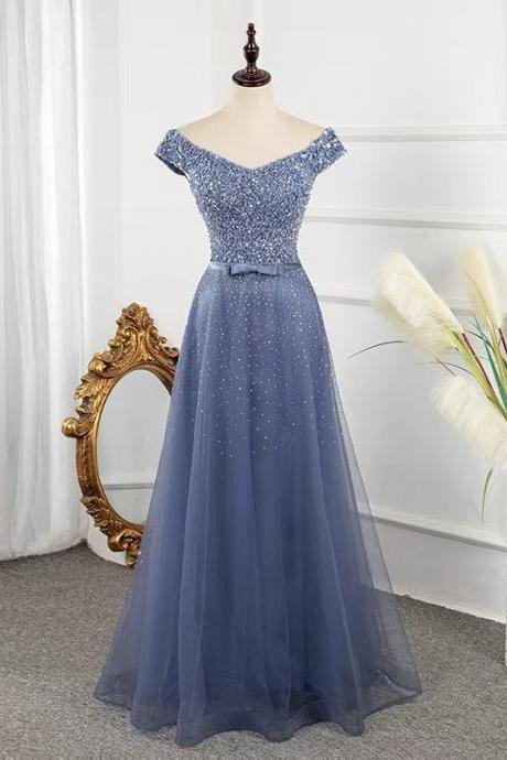 Blue Dress, Off Shoulder Noble Dress, Temperament Dream Sky Birthday Dress ,custom Made
