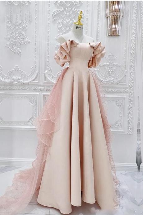 Unique, Pink Bridal Gown, Strapless Prom Dress,custom Made