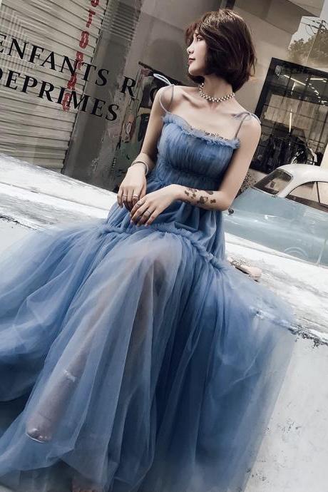 Blue Prom Dress, Spaghetti Strap Party Dress,custom Made